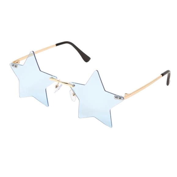 Star-Shaped Sunglasses Rimless Blue Gold Fun Festival Party EDM New Year's - Picture 7 of 15